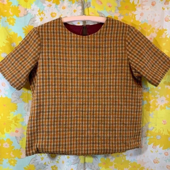 Vintage wool gingham top size large - Picture 3 of 11